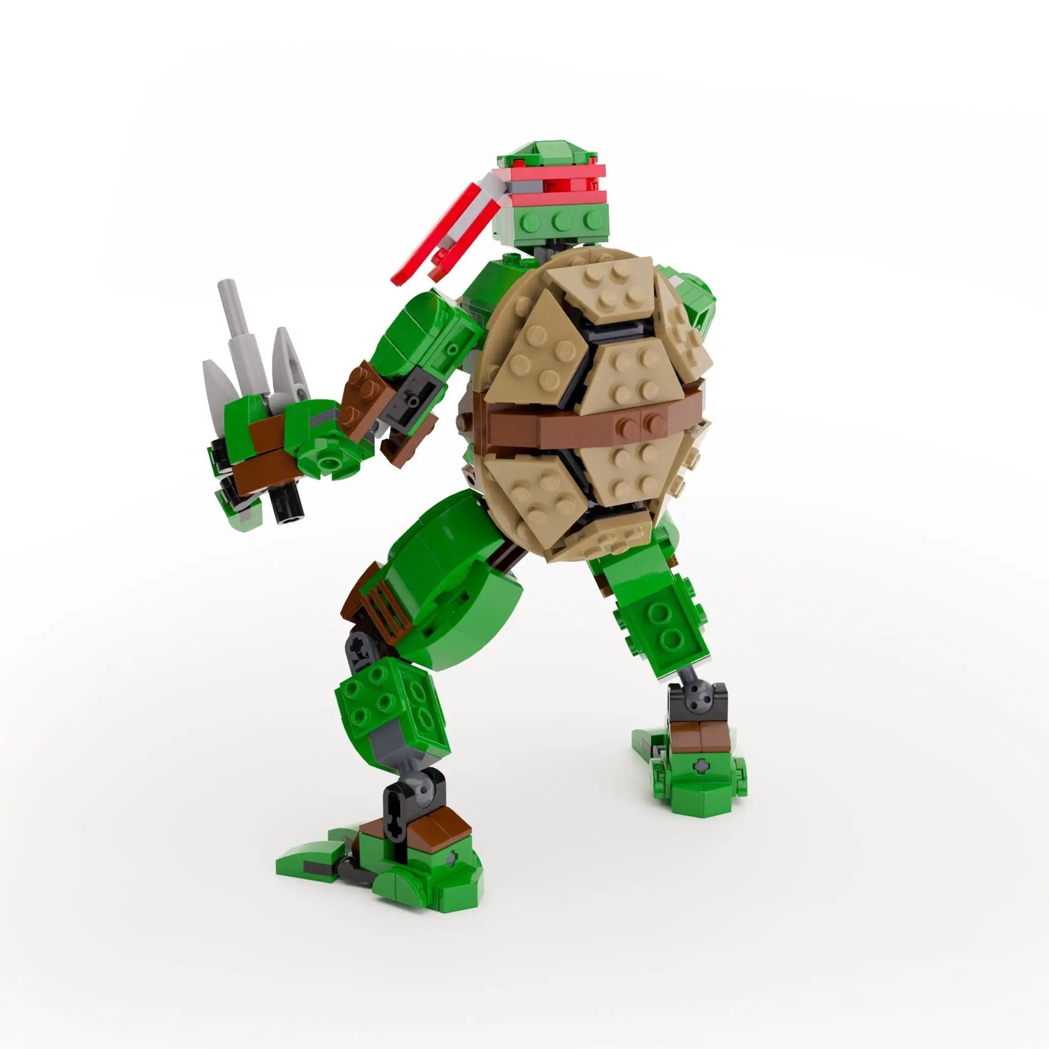 Custom LEGO Raphael TMNT figure made with B3 Customs LEGO parts, featuring detailed Turtle character design and white accessories.