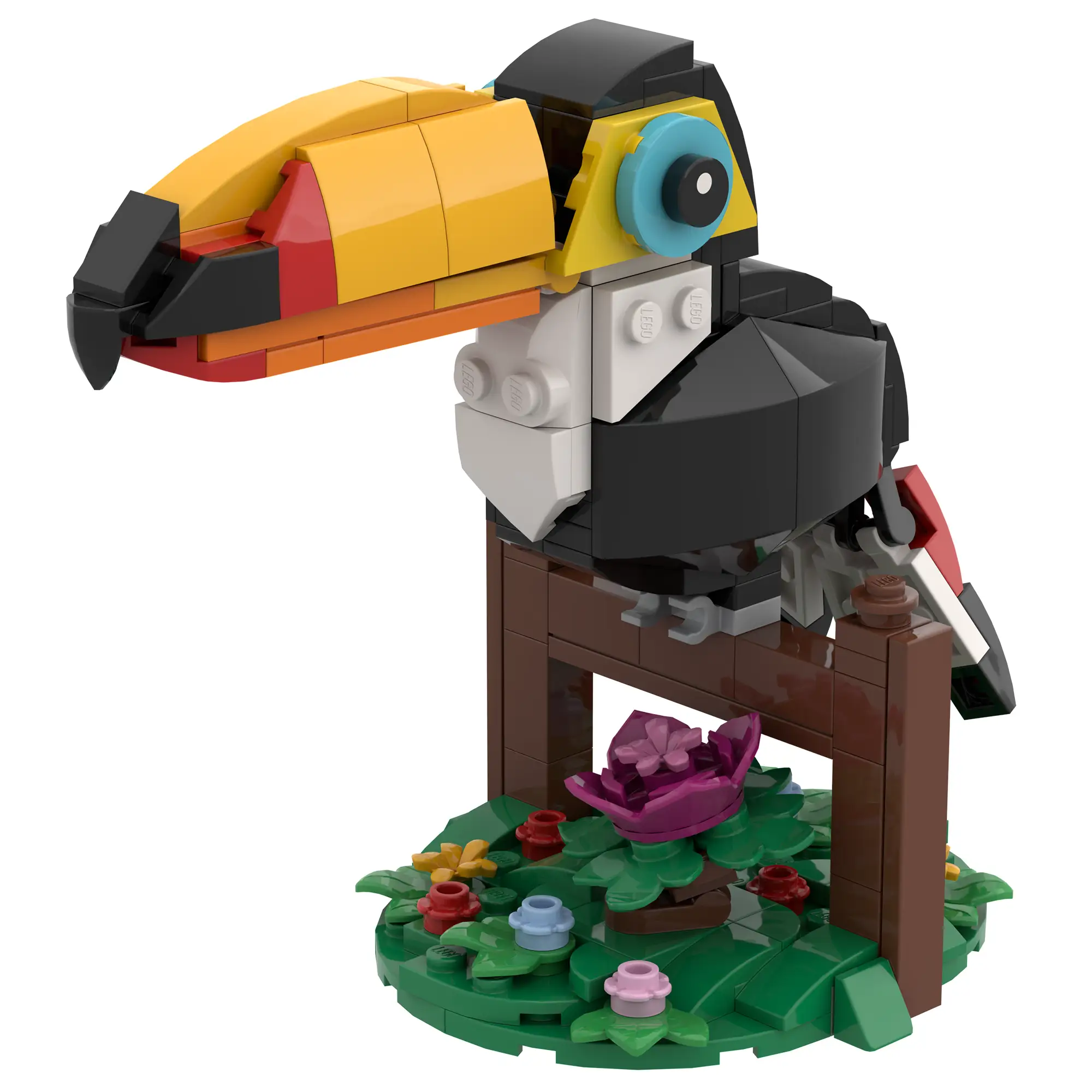 Colorful LEGO Toucan custom building set by B3 Customs, featuring detailed LEGO parts for creative bird construction.