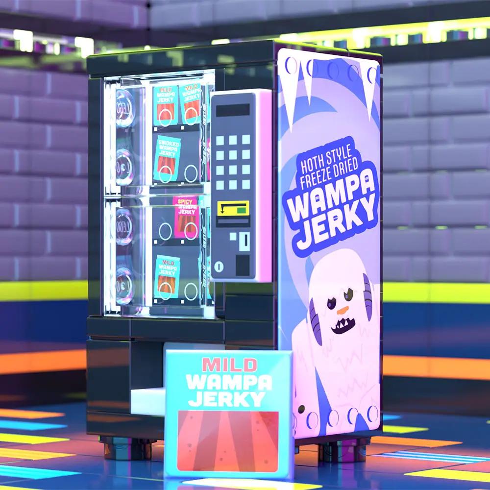 Custom LEGO Wampa Beef Jerky Minifig vending machine building set by B3 Customs, featuring detailed LEGO brick construction.