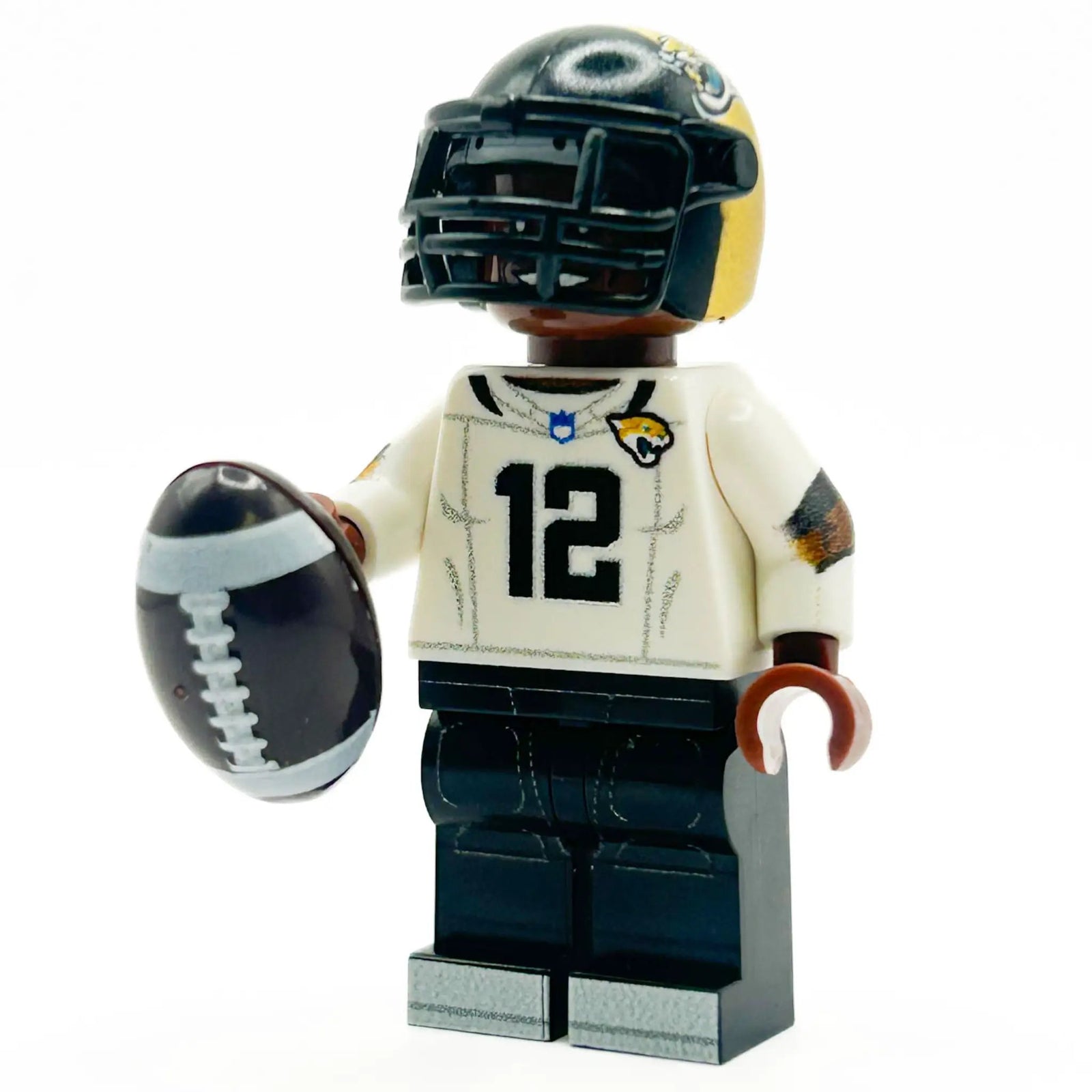Custom LEGO Jax football player minifigure by B3 Customs, featuring detailed LEGO parts and sports-themed accessories.