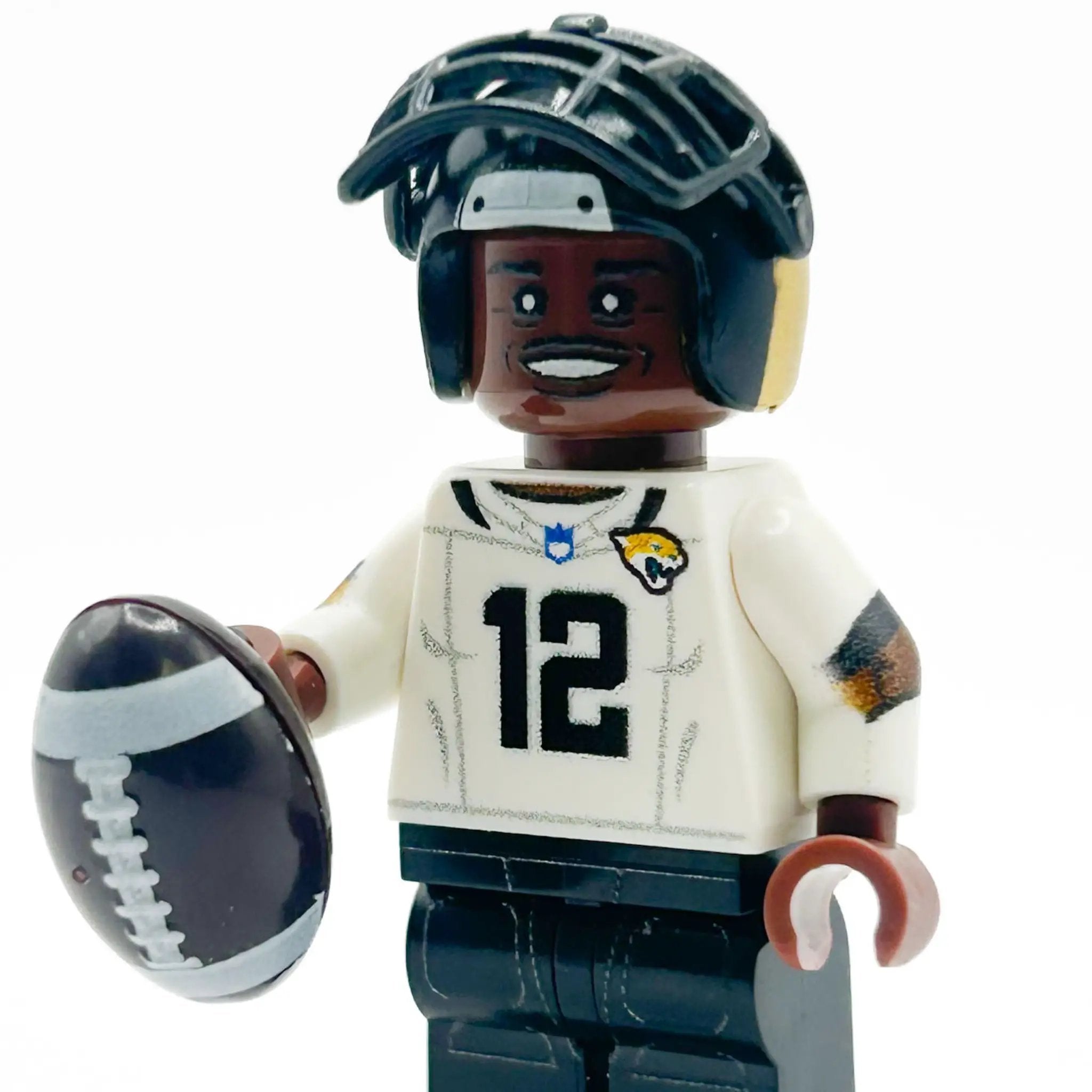Custom LEGO Jax football player minifigure from B3 Customs, detailed with football uniform and helmet, made with LEGO parts.