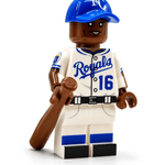Custom LEGO Minifigure of a baseball player, KC Outfielder Legends, by B3 Customs, showing detailed uniform and baseball gear.