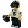 Custom LEGO minifigure of QB Jax football player made with LEGO parts by B3 Customs, featuring a detailed football uniform and helmet.