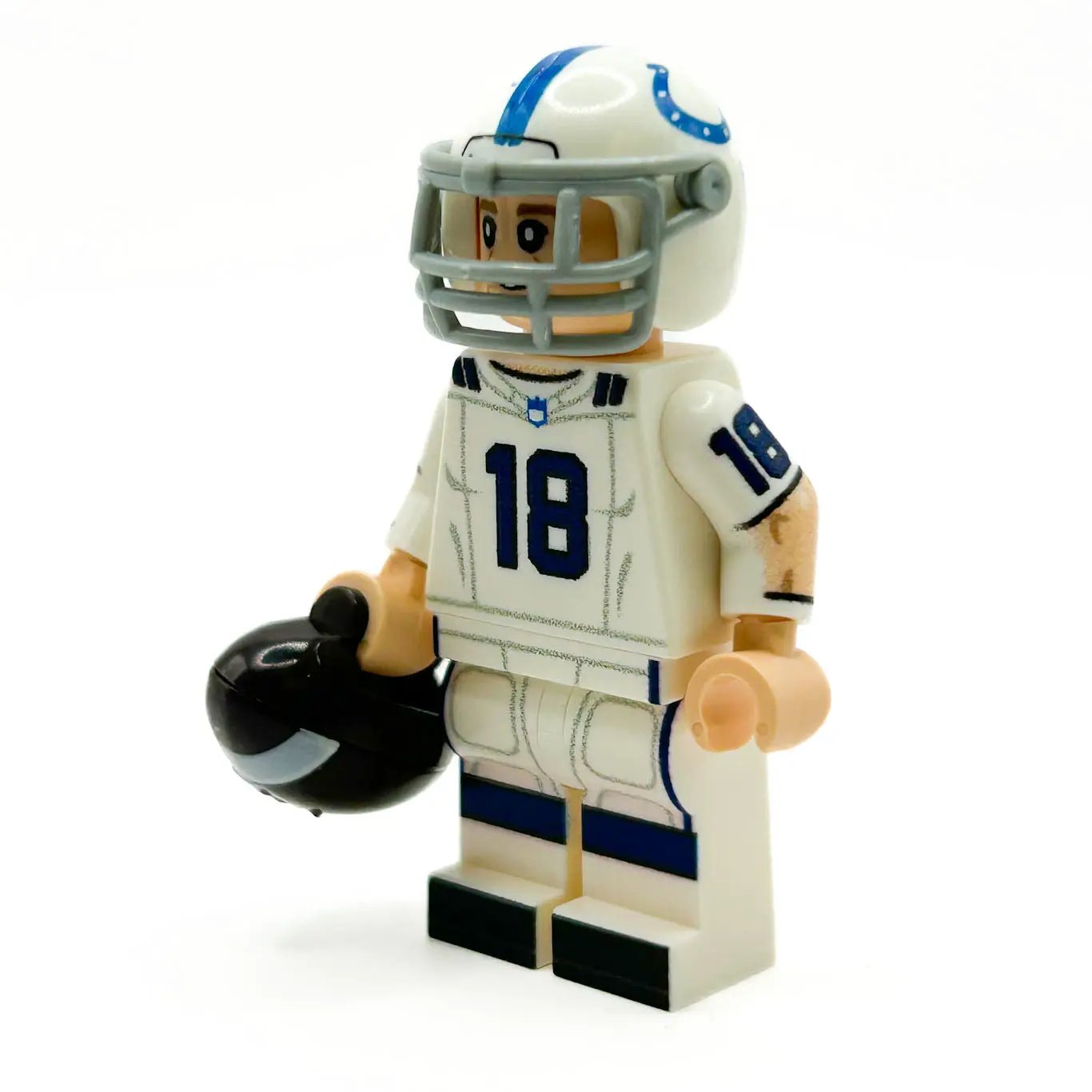Custom LEGO Indy Football Player minifigure from B3 Customs, featuring detailed football uniform and accessories.