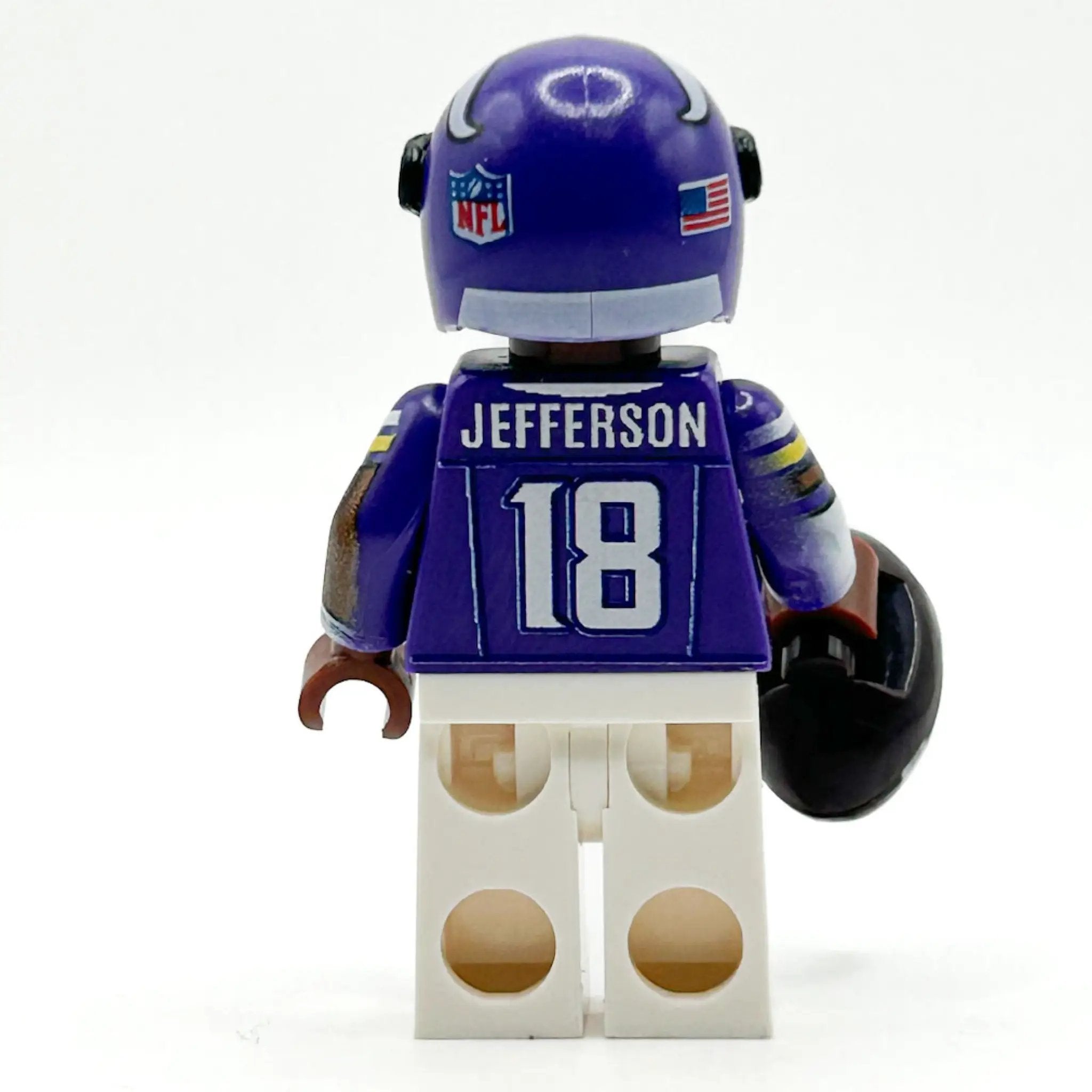 Custom LEGO minifigure of Justin Jefferson as a Vikings football player by B3 Customs, featuring a detailed Vikings uniform.