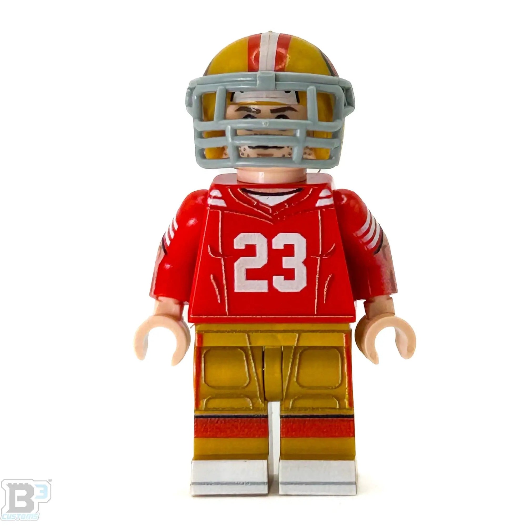 Custom RB San Francisco football player LEGO minifigure by B3 Customs, featuring a detailed football uniform and helmet.