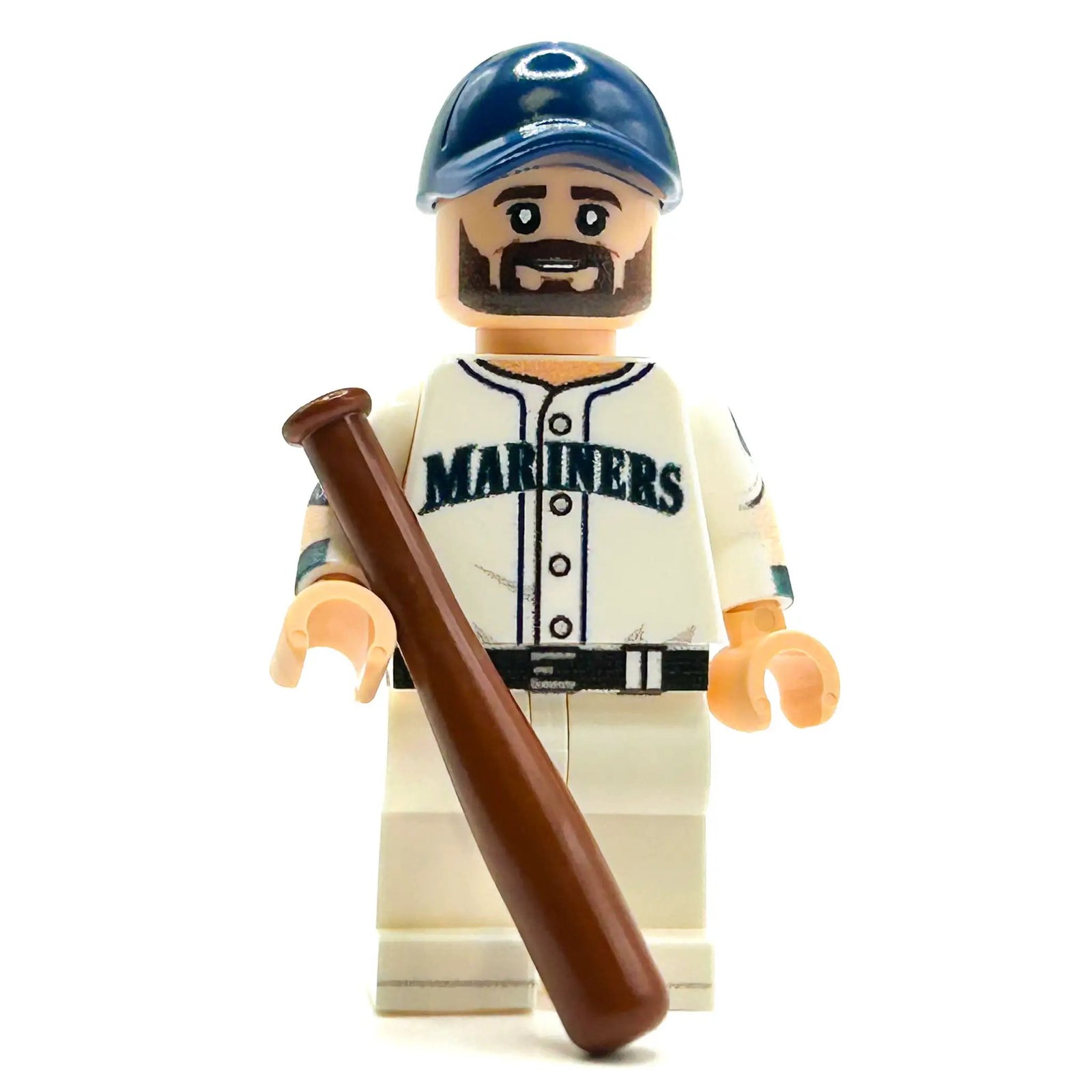 Custom B3 Customs Seattle Baseball Minifigure LEGO minifigure with baseball uniform and cap, detailed and vibrant in design.