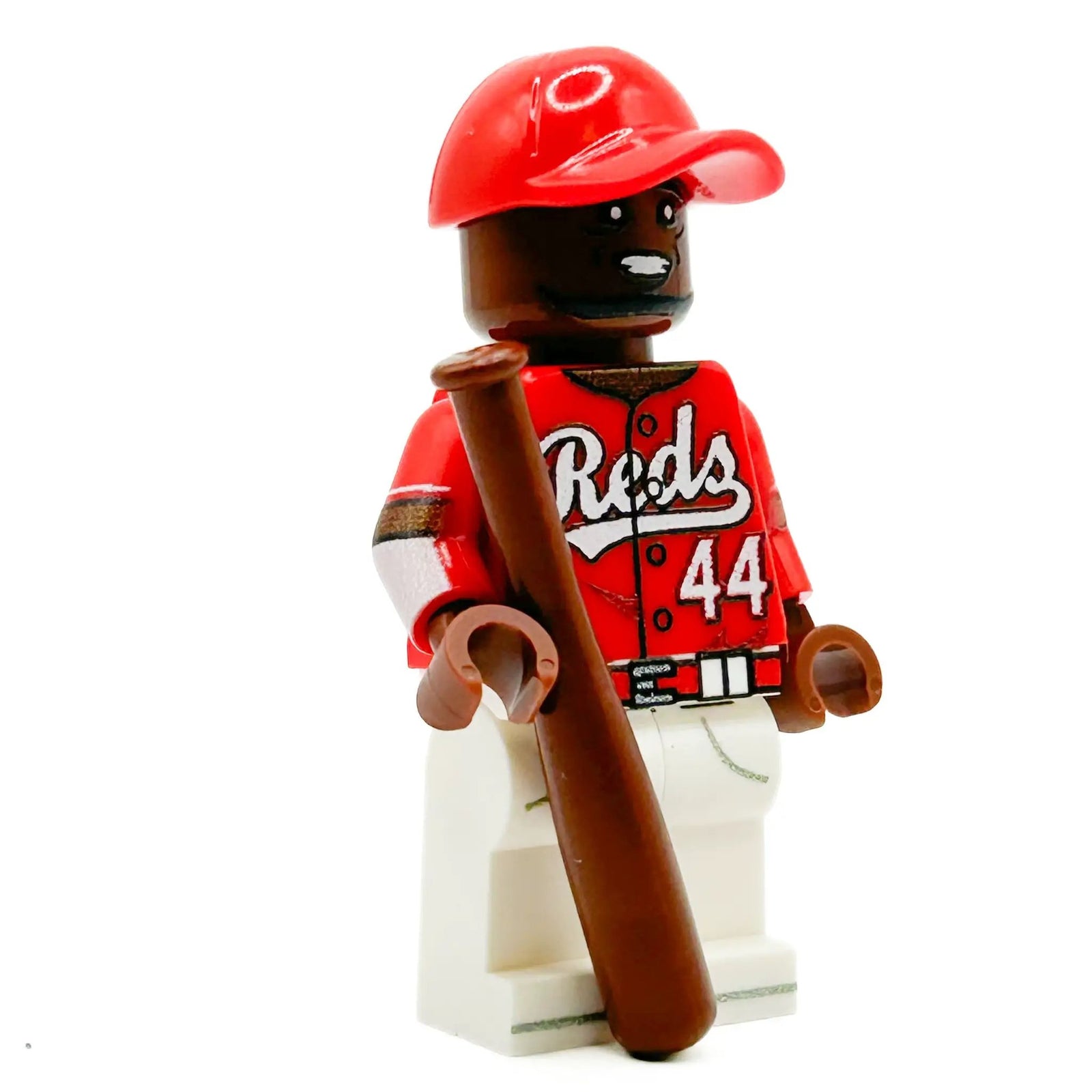 Cincinnati baseball player LEGO minifigure by B3 Customs with team uniform and detailed sports accessories.