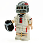 Custom LEGO minifigure of a Tampa Bay Buccaneers football player made by B3 Customs, featuring team jersey and helmet details.