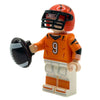 Custom B3 Customs LEGO minifigure of a #9 QB Bengals football player, detailed with team jersey and helmet, on a white background.