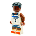 Custom Ant Edwards #5 basketball player LEGO minifigure by B3 Customs, featuring detailed basketball uniform and accessories.