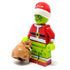 Custom Mean One Christmas LEGO Minifigure made with LEGO parts by B3 Customs, featuring festive holiday accessories and detailed design.