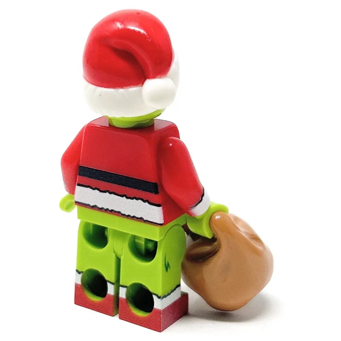 Custom Mean One Christmas LEGO Minifigure with detailed holiday-themed accessories and vibrant colors, created by B3 Customs.