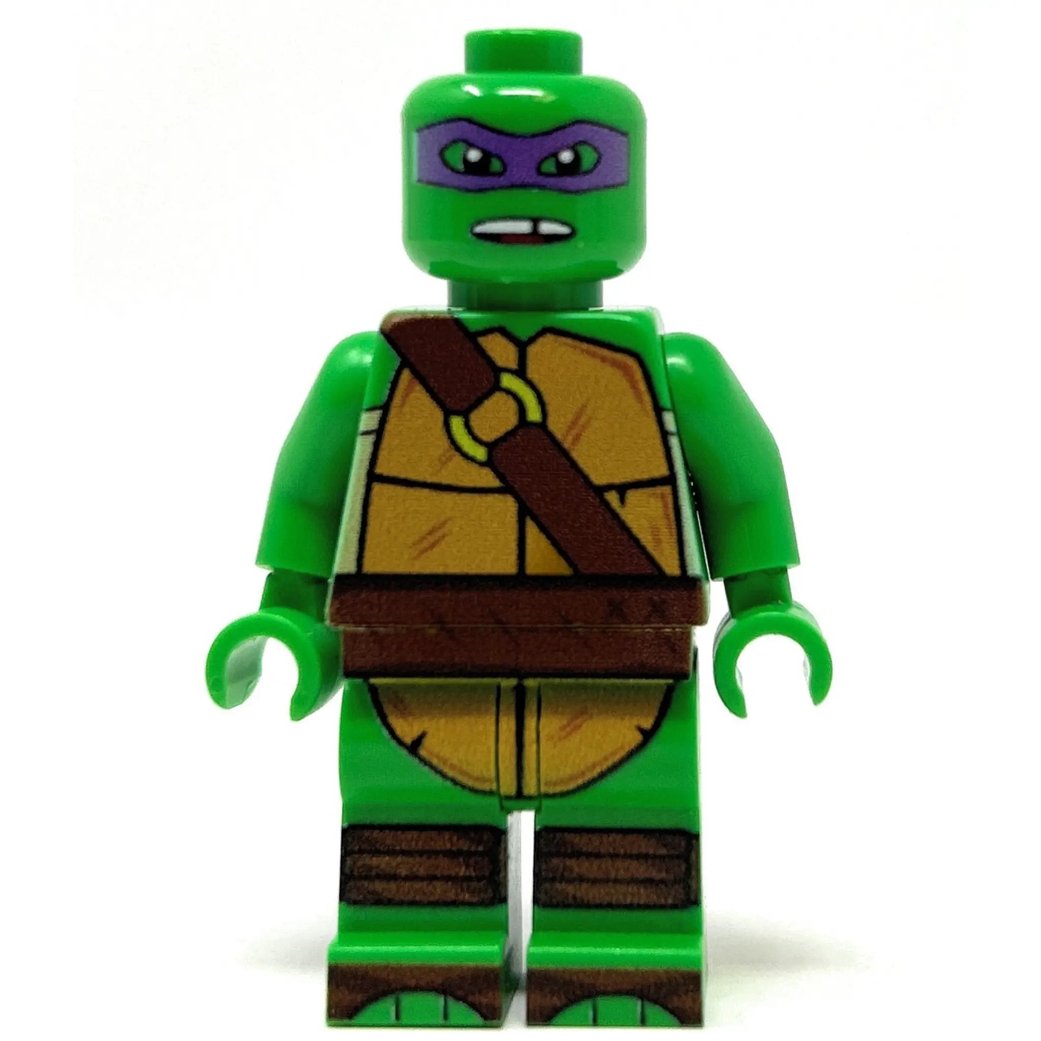 Custom LEGO minifigure of Donny Purple Fighter Turtle by B3 Customs, featuring detailed purple turtle design and LEGO parts.