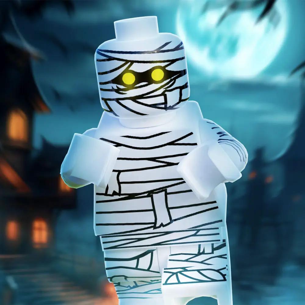 Custom LEGO Mummy Minifigure by B3 Customs featuring bandaged LEGO parts and spooky Halloween design.