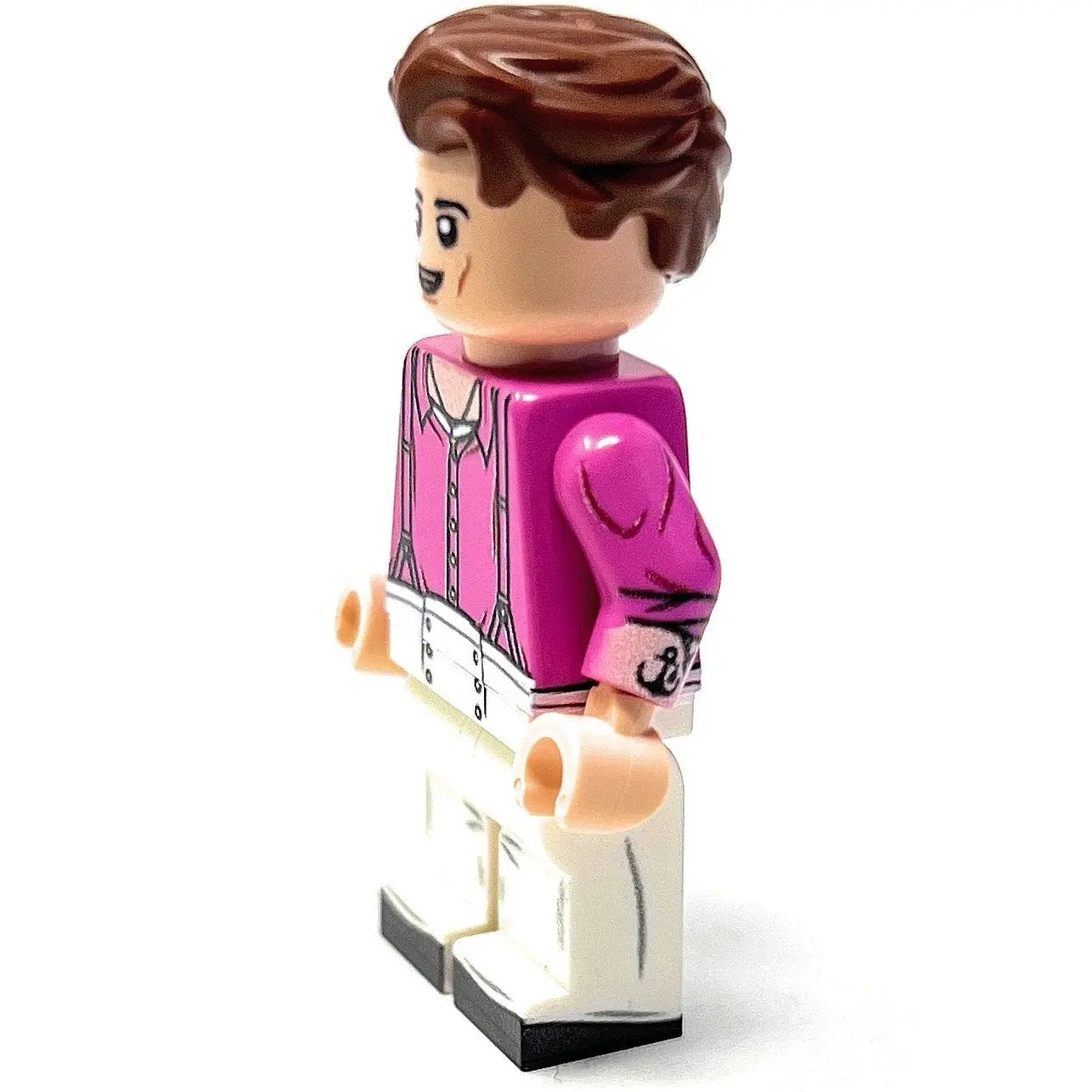 Custom LEGO musician minifigure with concert poster, part of Harry Tiles Fine Line Tour series by B3 Customs.