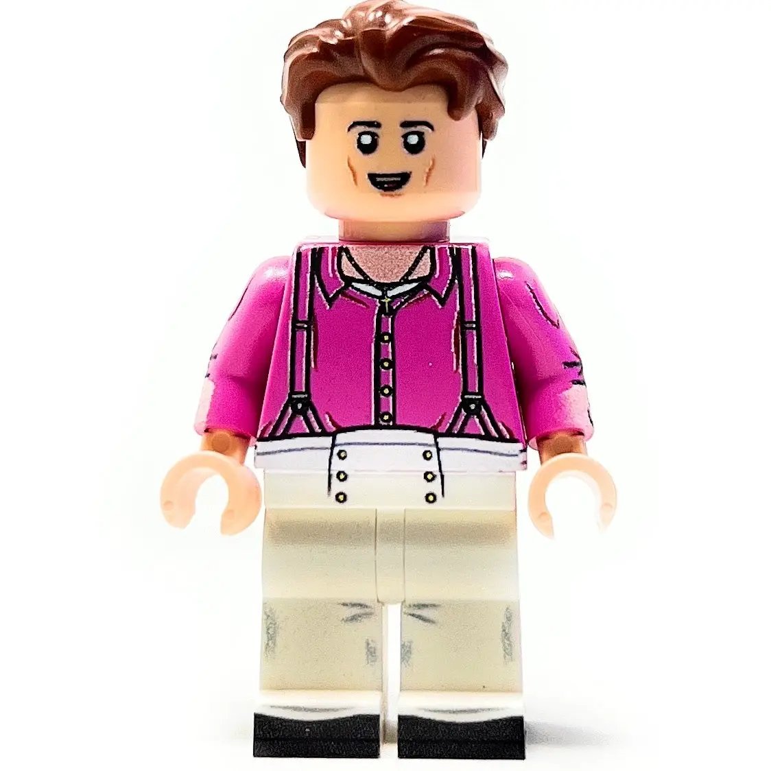 Custom Harry Tiles musician LEGO minifigure holding a concert poster from the Fine Line Tour by B3 Customs.