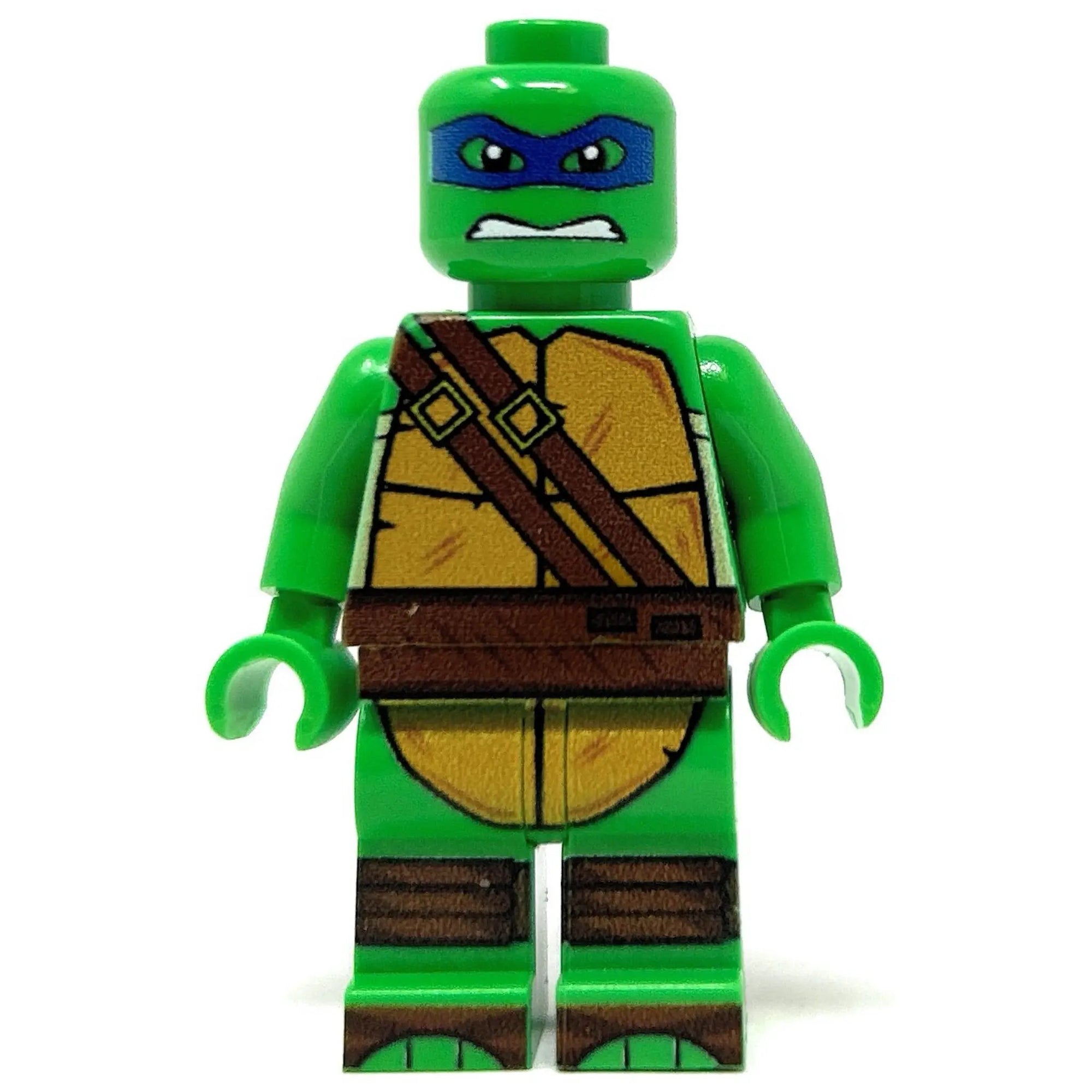 Leo Blue Fighter Turtle custom LEGO minifigure by B3 Customs with blue armor, turtle shell details, and fighting stance.
