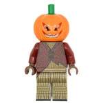 Custom Pumpkin King LEGO Minifigure by B3 Customs featuring orange and black LEGO parts with a detailed pumpkin-themed design.