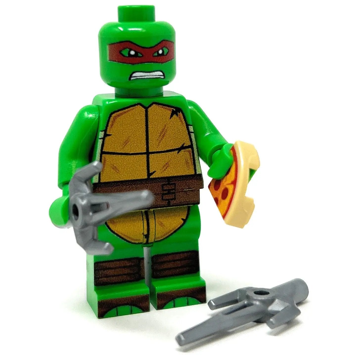 Custom Raph Red Fighter Turtle LEGO minifigure by B3 Customs featuring red mask, ninja outfit, and detailed accessories.
