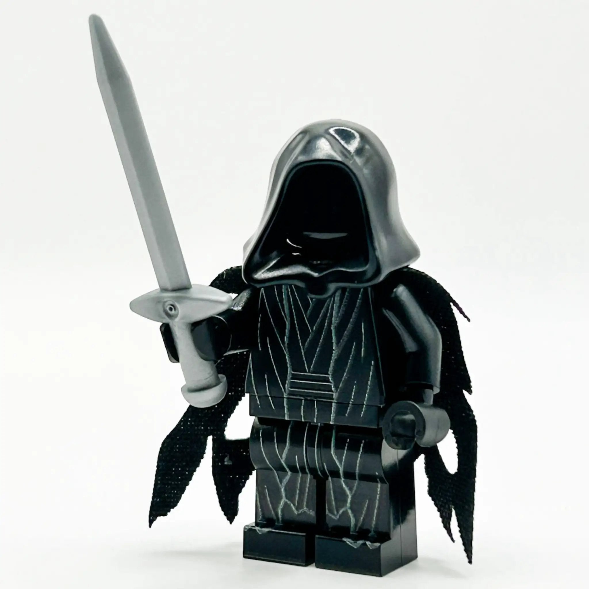 Custom LEGO Ringwraith Nazgul minifigure by B3 Customs, detailed LEGO figure with dark robe and menacing face for Lord of the Rings fans.