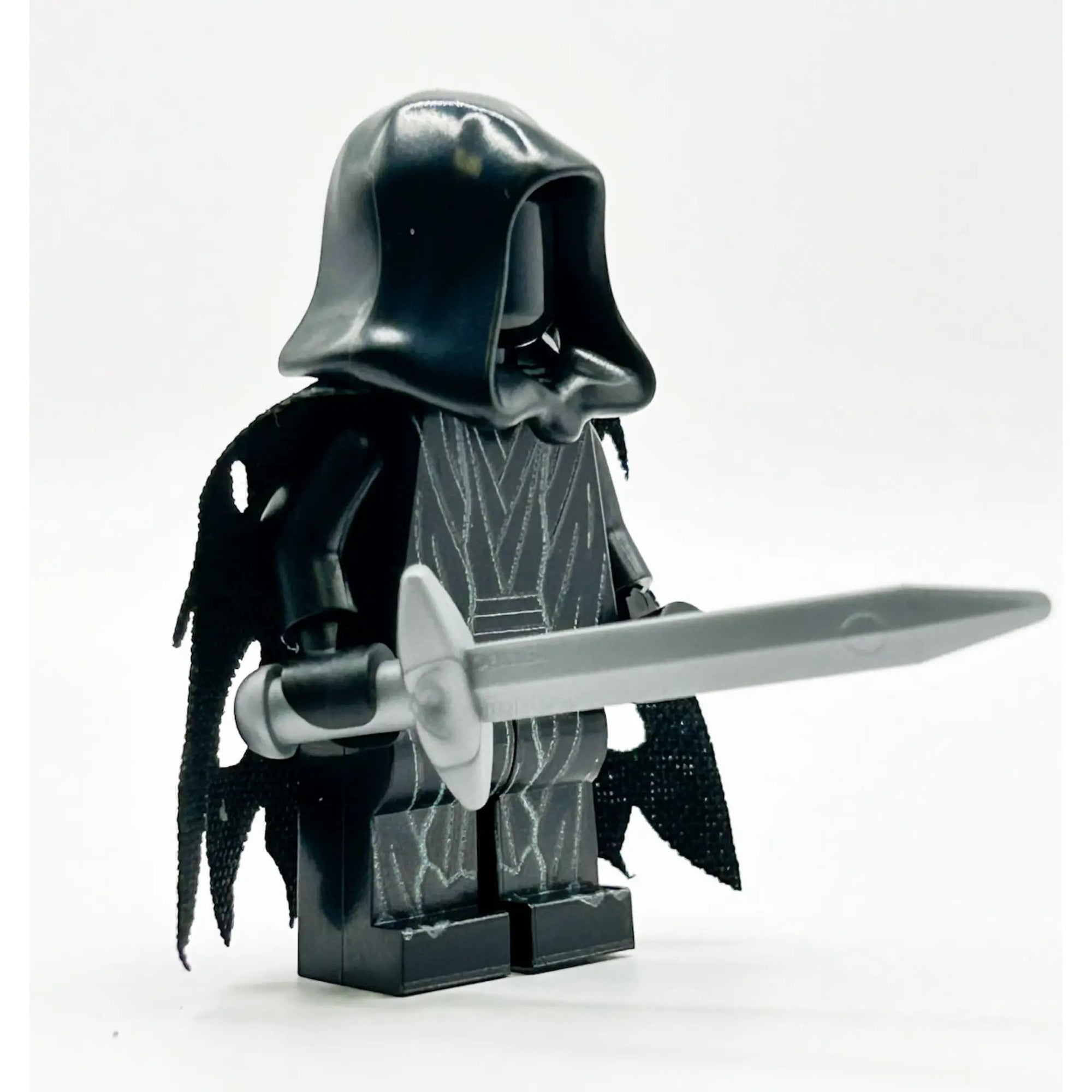 Custom LEGO Ringwraith Nazgul minifigure by B3 Customs featuring detailed black armor and menacing face design.
