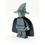 Custom LEGO Zandalf zombie wizard minifigure made with B3 Customs parts, featuring a undead Gandalf design with wizard robes and zombie details.
