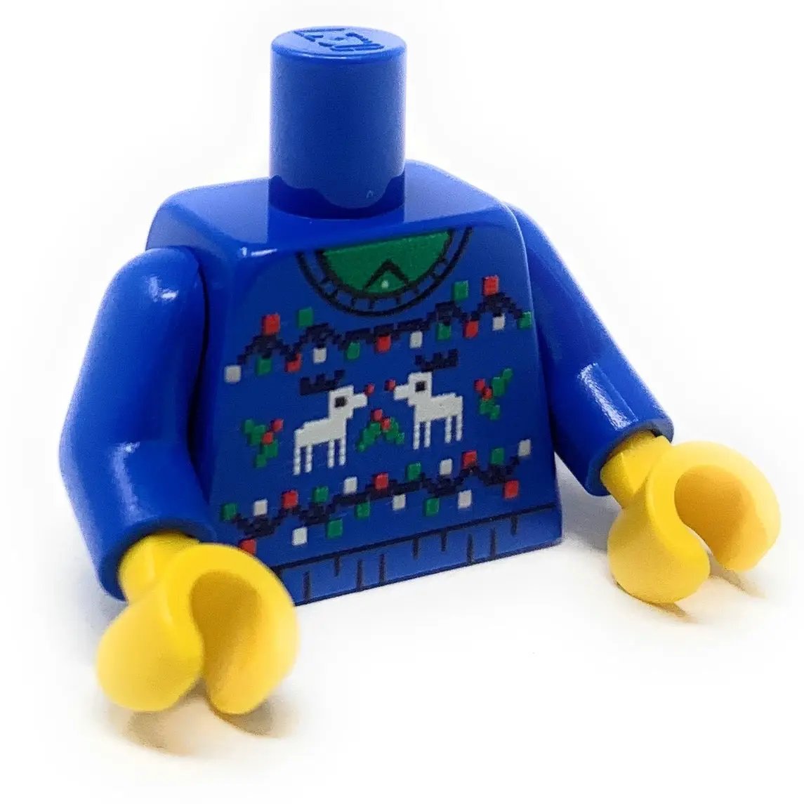 Custom LEGO parts blue Christmas reindeer sweater torso by B3 Customs featuring festive reindeer design with LEGO-inspired details.