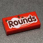 Custom printed 1x2 LEGO round tile from B3 Customs featuring unique design details on a white background.