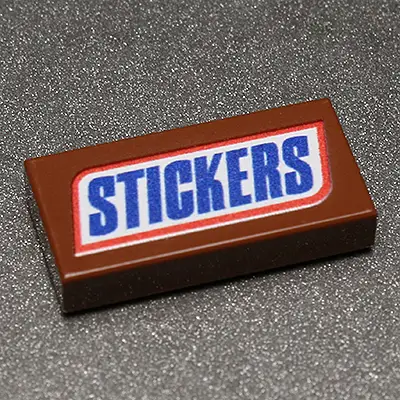 Custom printed 1x2 tile stickers for LEGO parts by B3 Customs, featuring detailed designs on adhesive decals.