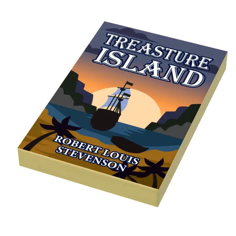 LEGO Treasure Island book tile 2x3 custom part by B3 Customs, featuring detailed Treasure Island theme in LEGO style