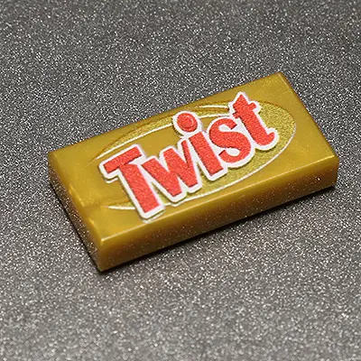 Custom printed LEGO Twist 1x2 tile from B3 Customs, featuring unique design on a LEGO building part.