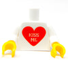 Custom printed "Kiss Me" heart minifig torso made with LEGO parts by B3 Customs, featuring detailed heart design and custom text.