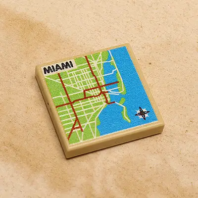 Custom printed B3 Customs Miami, FL USA map tile featuring a detailed city map in vibrant colors.