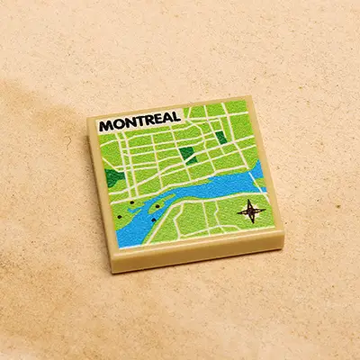 Custom printed B3 Customs Montreal, Canada map tile showing detailed street layout on a 2x2 ceramic tile.