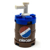 Custom printed B3 Customs soda barrel keg with tap, featuring detailed design and sturdy metal tap for beverage dispensing.