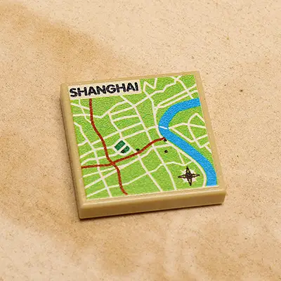 Custom printed B3 Customs Shanghai map on 2x2 tile, showcasing detailed city layout and landmarks in vibrant colors.