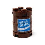 Custom printed blue LEGO milk barrel or keg made by B3 Customs, featuring detailed LEGO brick design and branding.