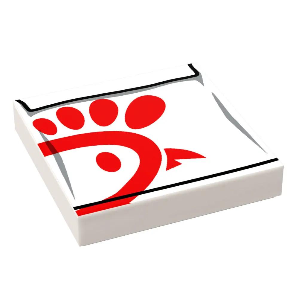 Custom printed Lego-style sandwich bag tile featuring a Brick-Fil-A sandwich design, made by B3 Customs, 2x2 tile for crafts.