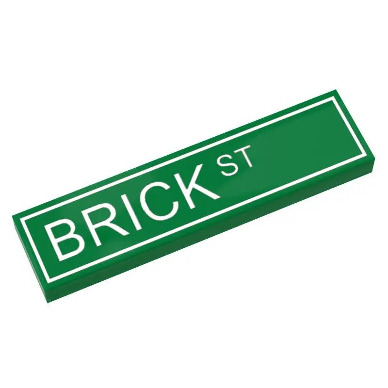 Custom LEGO Brick St. Street Sign tile by B3 Customs, featuring printed street name on 1x4 LEGO tile for creative display.