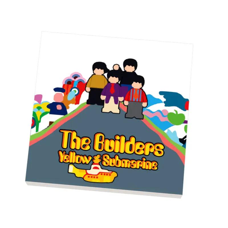 Custom LEGO-style tile featuring The Beatles' Yellow Submarine album cover, printed by B3 Customs, in a 2x2 tile format.