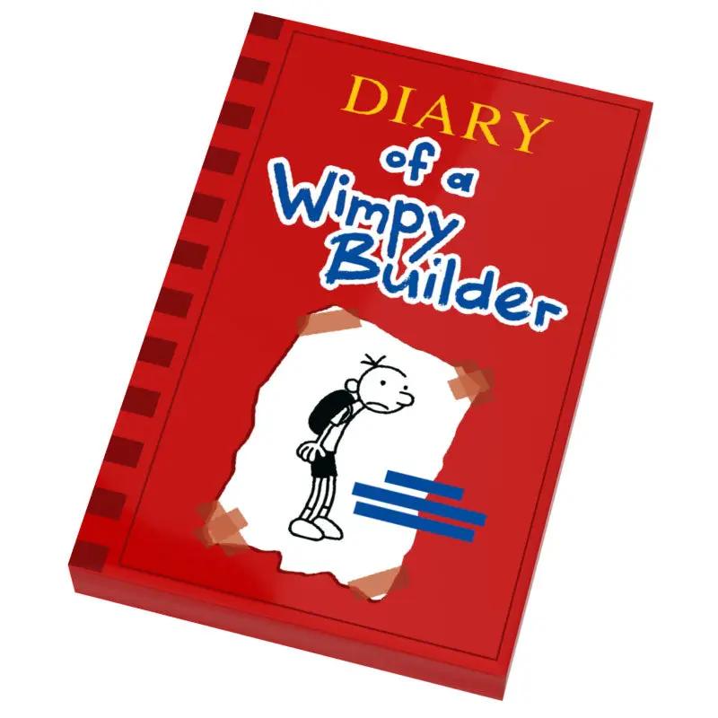 Custom LEGO-printed Diary of a Wimpy Builder book tile by B3 Customs, featuring detailed character and building design.