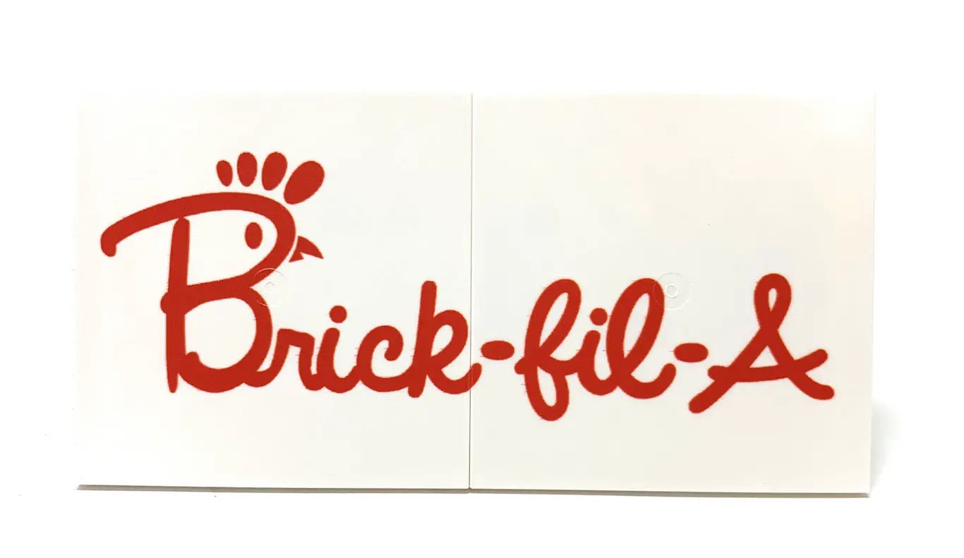 Custom printed LEGO Brick-Fil-A 6x12 sign by B3 Customs featuring colorful brick-style lettering and design.