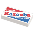 Custom printed Kazooba Minifig Bubble Gum with LEGO parts, created by B3 Customs, featuring a detailed LEGO bazooka gum accessory.