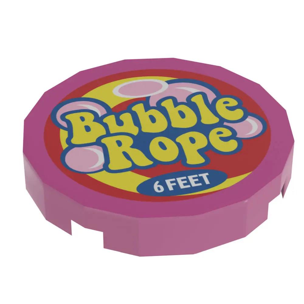 Custom printed LEGO Minifig Bubble Rope 2x2 round tile by B3 Customs, featuring a bubble gum tape design.
