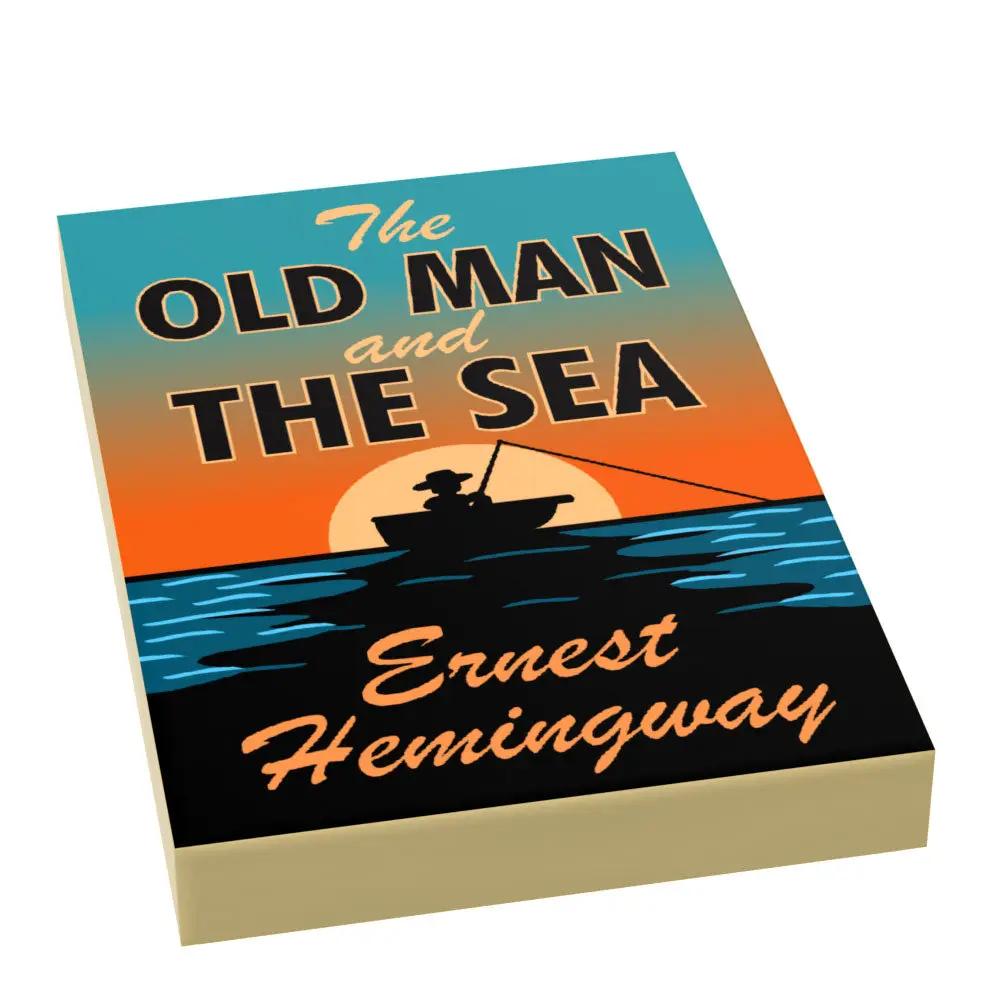 Custom LEGO tile featuring the cover of The Old Man and the Sea book, created by B3 Customs with detailed print design.