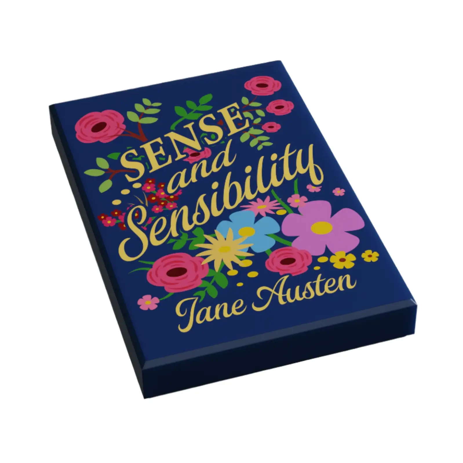 Custom LEGO Sense & Sensibilities book cover tile by B3 Customs, featuring detailed printed design on a 2x2 LEGO brick.