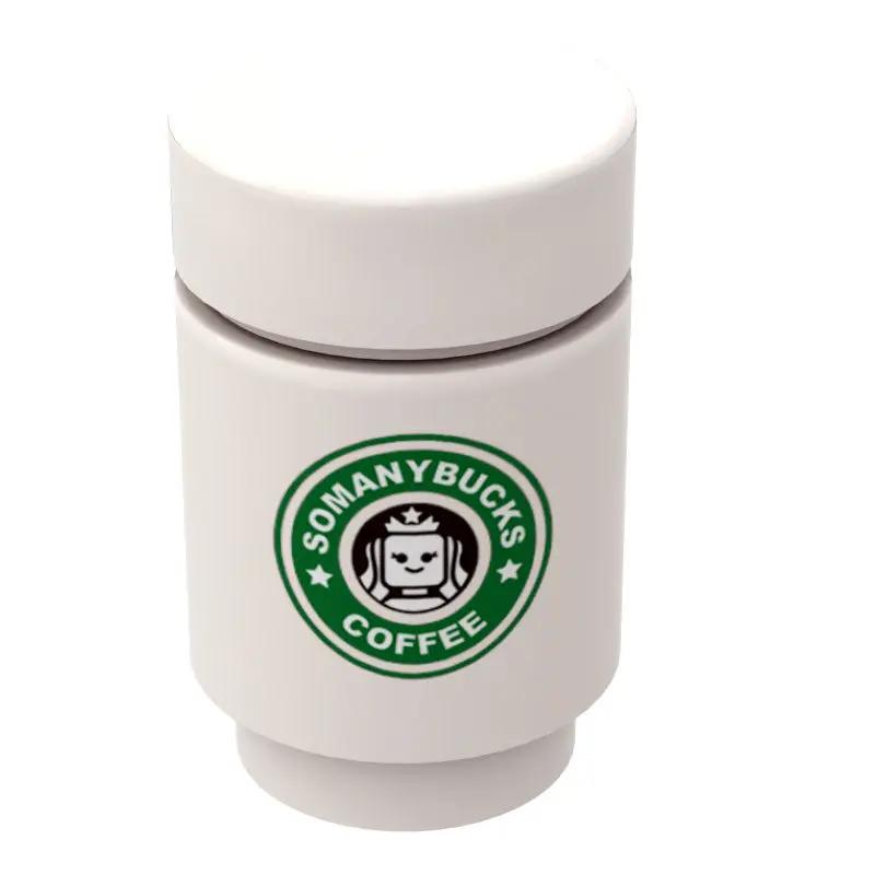 Custom printed Somanybucks coffee cup for LEGO minifigs, created by B3 Customs, with detailed Starbucks-themed design.