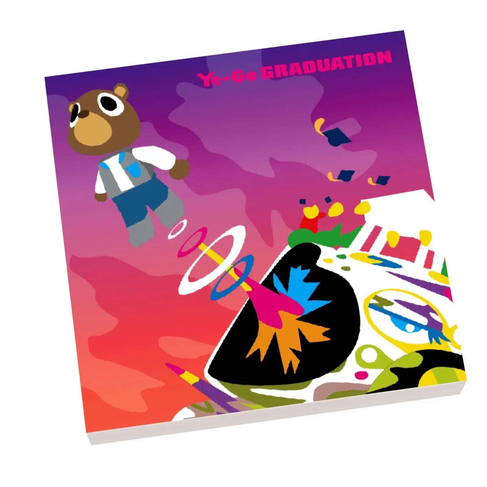 Custom printed Ye-Go graduation music album cover tile featuring Lego-style Kanye West design by B3 Customs.