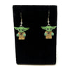 B3 Customs Baby Yoda (Grogu) earrings made from LEGO bricks, featuring detailed LEGO-style miniature Grogu figures on earrings.